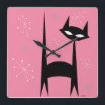 50-inch Retro Black Cat Pink Pop Art-klok Vierkante Klok<br><div class="desc">50-inch Retro Black Cat Pink Pop Art-klok</div>