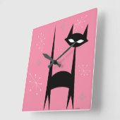 50-inch Retro Black Cat Pink Pop Art-klok Vierkante Klok (Hoek)