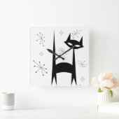 50-inch Retro Black Cat White Pop Art-klok Vierkante Klok (Huis)
