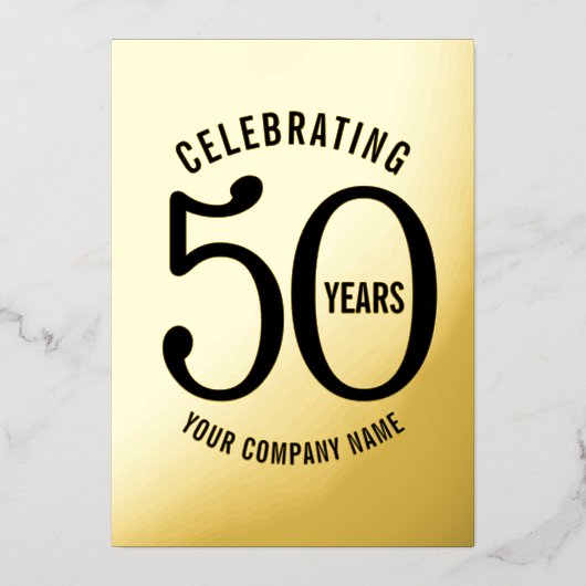 50 jaar bedrijfsjubileumfeest goud zwart folie uitnodiging (Voorkant)