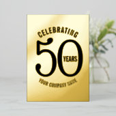 50 jaar bedrijfsjubileumfeest goud zwart folie uitnodiging (Staand Voorkant)