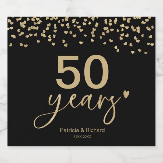50 jaar bruiloft Jubileum chique zwart en goud Sparkling Wijnetiket (Enkel label)