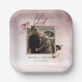 50 jaar bruiloft Jubileum Roos Gold Floral Papieren Bordje