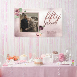 50 jaar bruiloft Jubileum Roos Gold Floral Spandoek