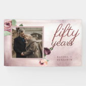 50 jaar bruiloft Jubileum Roos Gold Floral Spandoek (Horizontaal)