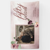 50 jaar bruiloft Jubileum Roos Gold Floral Spandoek (Verticaal)