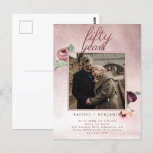 50 jaar bruiloft Jubileum Roos Gold Glitter Inv Briefkaart
