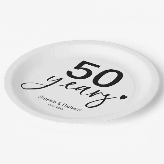 50 jaar bruiloft Jubileum zwart-wit Papieren Bordje (Gekanteld)