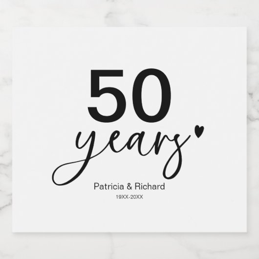 50 jaar bruiloft Jubileum zwart-wit Sparkling Wijnetiket (Enkel label)