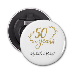 50 jaar cadeau voor bruiloft gouden glitter button flesopener