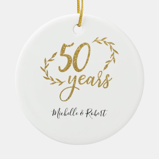 50 jaar cadeau voor bruiloft gouden glitter keramisch ornament (Voorkant)