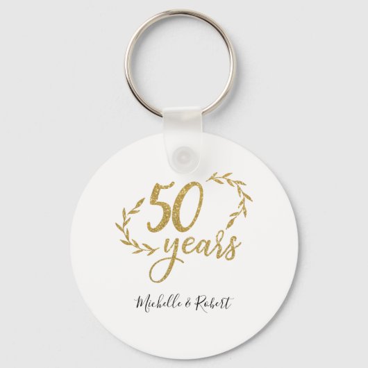 50 jaar cadeau voor bruiloft gouden glitter sleutelhanger (Voorkant)