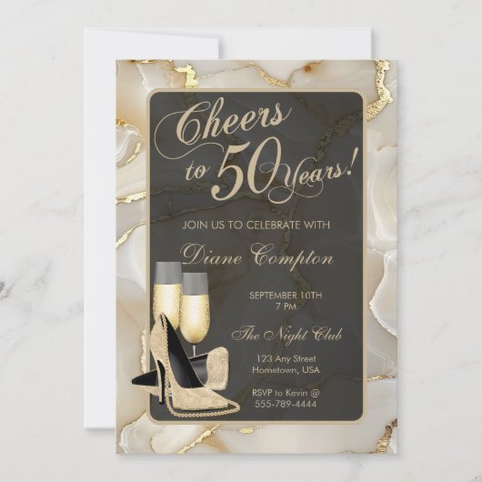 50 jaar champagne en zwarte verjaardag kaart (Voorkant)