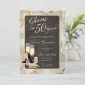 50 jaar champagne en zwarte verjaardag kaart (Staand voorkant)