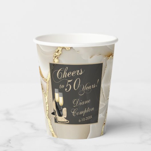 50 jaar champagne gouden verjaardag papieren bekers (Achterkant)
