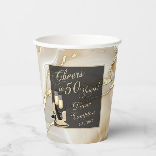 50 jaar champagne gouden verjaardag papieren bekers (Voorkant)