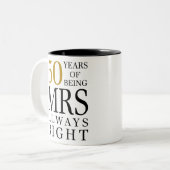50 jaar dat ze altijd gelijk heeft tweekleurige koffiemok (Voorkant links)