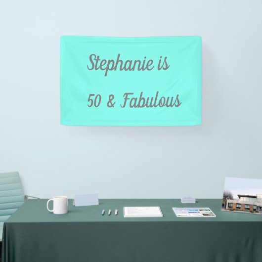 50 jaar en Blauwgroen blauw, grijs deeg Spandoek (Beurs)