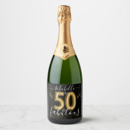 50 jaar en de feestdag in Fabulous Gold Black Sparkling Wijnetiket