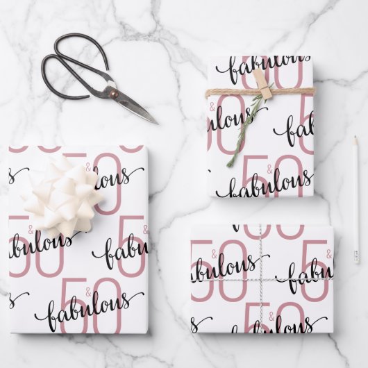 50 jaar en Fabulous 50e verjaardag Roos Gold Inpakpapier Vel (Voorkant)