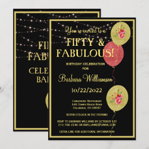 50 jaar en Fabulous Birthday Black Gold Kaart