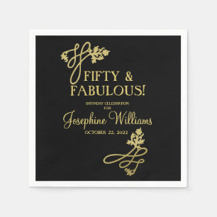 50 jaar en Fabulous Birthday Black Gold Servet