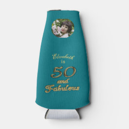 50 jaar en Fabulous Birthday Gold Blauwgroen Blue Flesjeskoeler