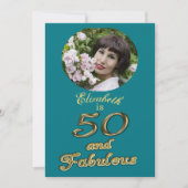 50 jaar en Fabulous Birthday Gold Blauwgroen Blue  Kaart (Voorkant)