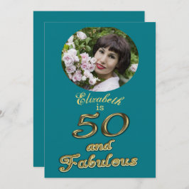 50 jaar en Fabulous Birthday Gold Blauwgroen Blue  Kaart