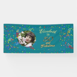 50 jaar en Fabulous Birthday Gold Blauwgroen Blue Spandoek