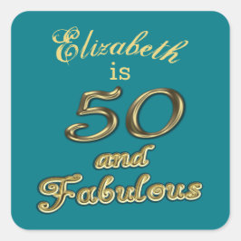50 jaar en Fabulous Birthday Gold Blauwgroen Blue  Vierkante Sticker