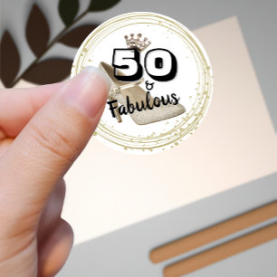 50 jaar en Fabulous Gold Black Bold Birthday Ronde Sticker