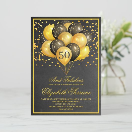 50 jaar en Fabulous Gold Black Kaart (Staand voorkant)
