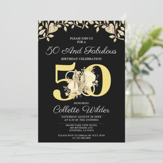 50 jaar en Fabulous Gold Black Kaart (Staand voorkant)