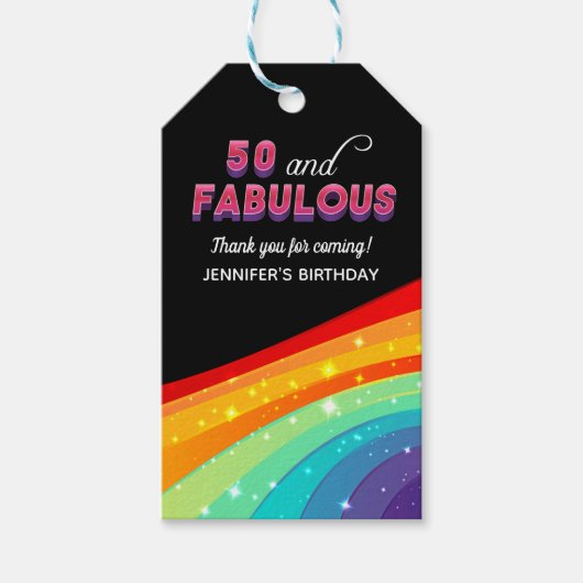 50 jaar en Fabulous Rainbow Sparkle Birthday Harte Cadeaulabel (Voorkant)