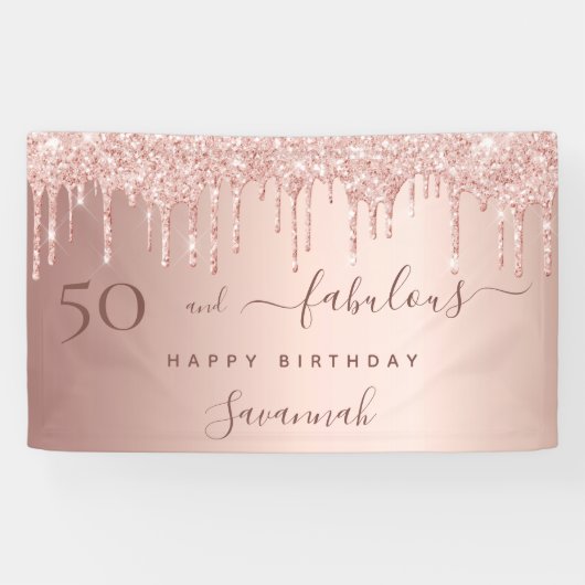 50 jaar en Fabulous verjaardagsbruin roos goudroze Spandoek (Horizontaal)