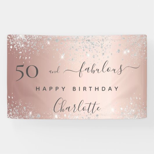 50 jaar en Fabulous verjaardagsgoudzilver roos Spandoek (Horizontaal)