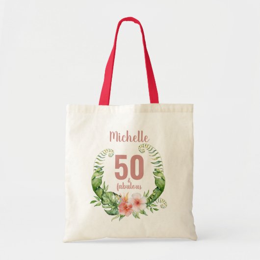 50 jaar en fantastische, roze, op maat gesneden ve tote bag (Voorkant)