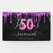 50 jaar en feestdag zwarte paarse glitter spandoek (Horizontaal)