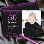 50 jaar en geweldig roze verjaardagsketti op zwart kaart<br><div class="desc">"50 en geweldig." Wees trots, blij en sukkel in 50 met stijl! Verstuur deze verbluffende, moderne, lichtroze foto op de 50ste verjaardag op een persoonlijke foto-uitnodiging voor een viering om het te herinneren. Coördinerende enveloppen, etiketten, papieren borden, luiers en andere items zijn ook beschikbaar. Gegarandeerd om stijlvolle pret aan de...</div>