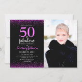 50 jaar en geweldig roze verjaardagsketti op zwart kaart (Voorkant)
