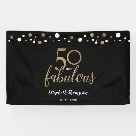 50 jaar en geweldige gouden verjaardag Gold Confet Spandoek (Horizontaal)