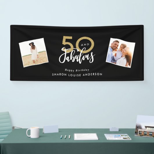 50 jaar en geweldige verjaardag van zwart en goud spandoek (Beurs)