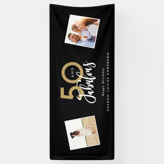 50 jaar en geweldige verjaardag van zwart en goud spandoek (Verticaal)