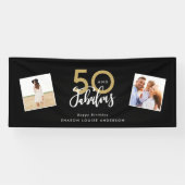 50 jaar en geweldige verjaardag van zwart en goud spandoek (Horizontaal)