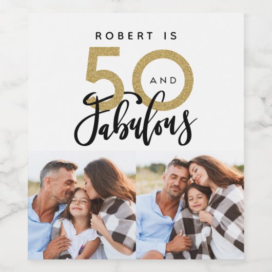 50 jaar en geweldige verjaardag zwart goud multi-f wijn etiket (Enkel label)