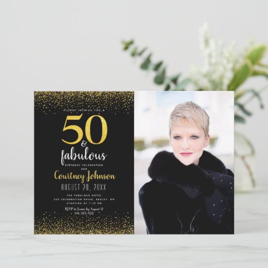 50 jaar en geweldige verjaardag zwarte gouden glit kaart (Staand voorkant)