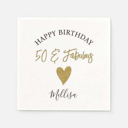 50 jaar en heerlijk zwart en goudfijn servet (Voorkant)