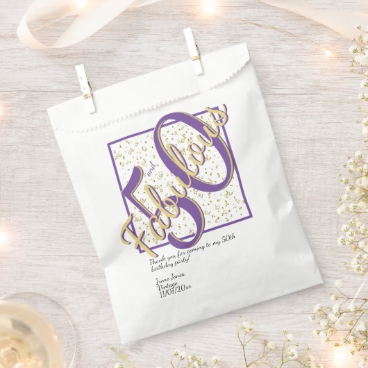 50 jaar en Paars/Gold Fancy script met een fabrica Bedankzakje (Geknipt)