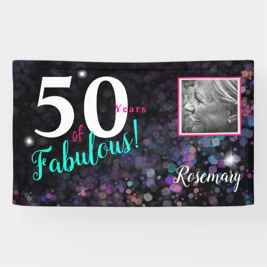 50 jaar Fabulous, elegante zwarte glitter Spandoek (Horizontaal)
